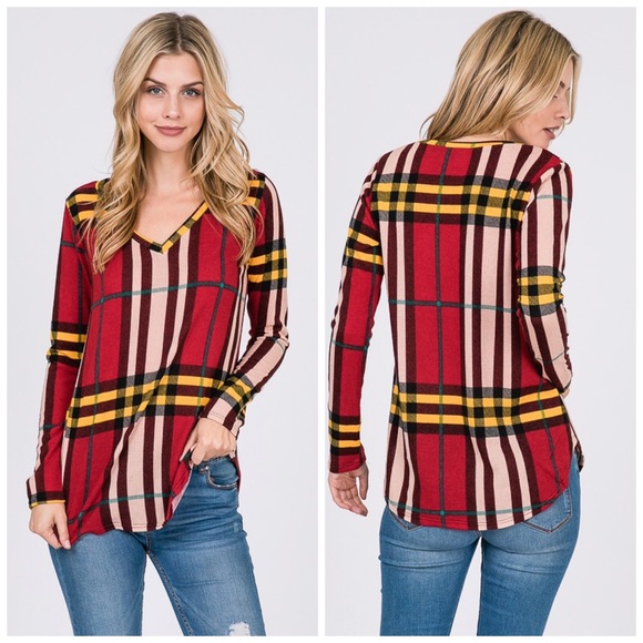 ❤️LAST 1! 😊Stunning Red/Blush Plaid Tunic - Picture 2 of 5